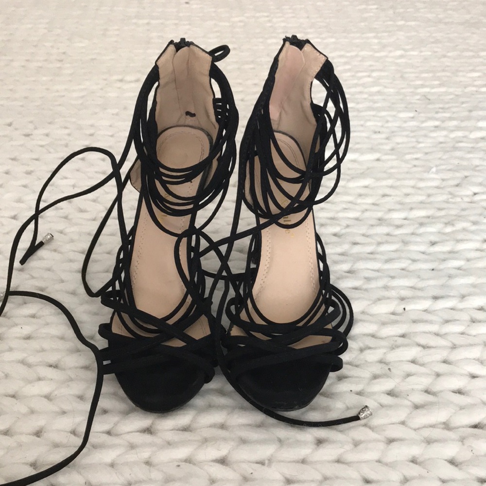 Black lace up sandal heels